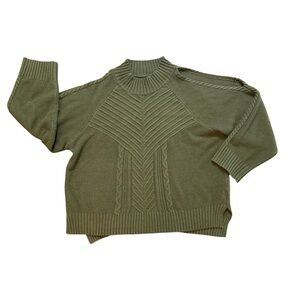 Olive Green Cold Shoulder Knit Sweater XL